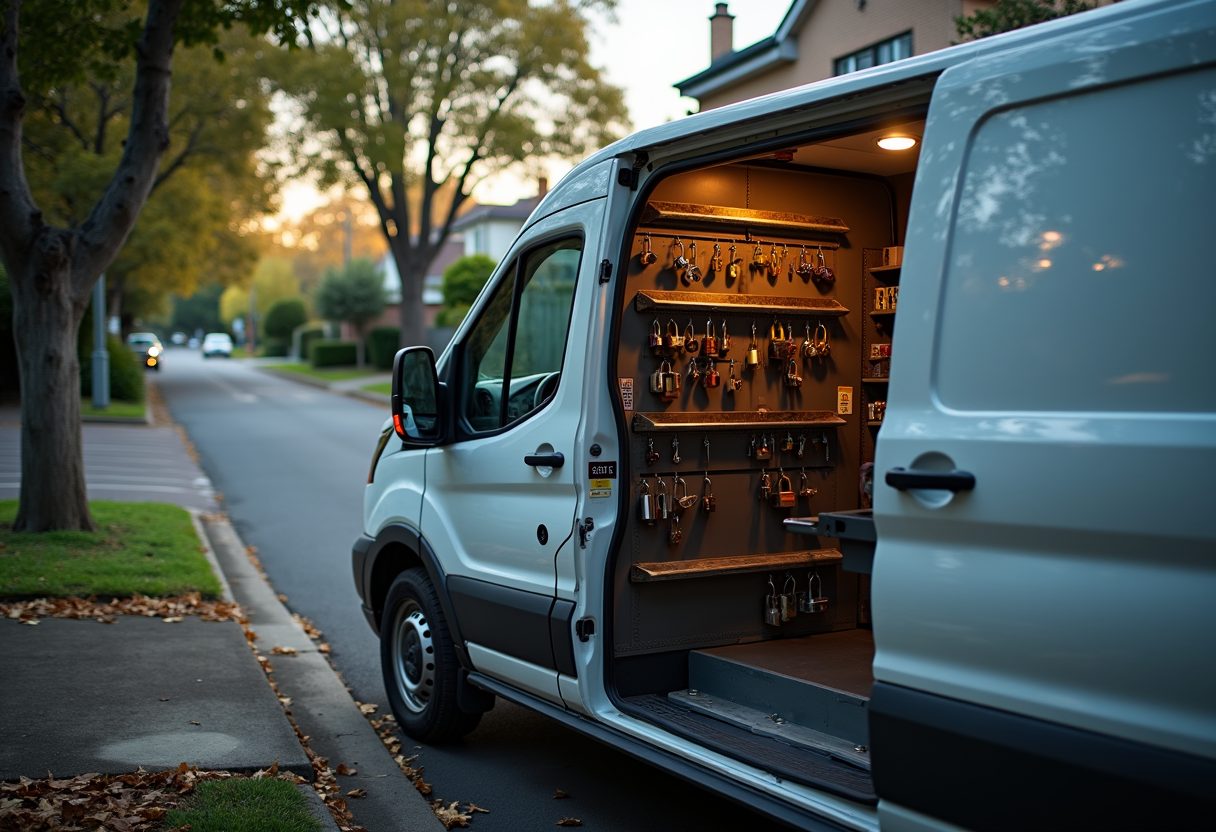 Locksmith van on a leafy North Shore street — Castlecrag